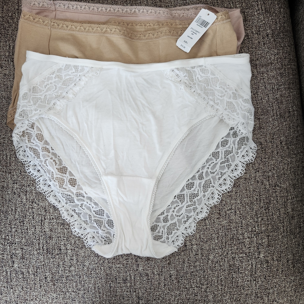 Three Pairs NEW SOMA Women's Panties - White, Tan and Rose Size Large